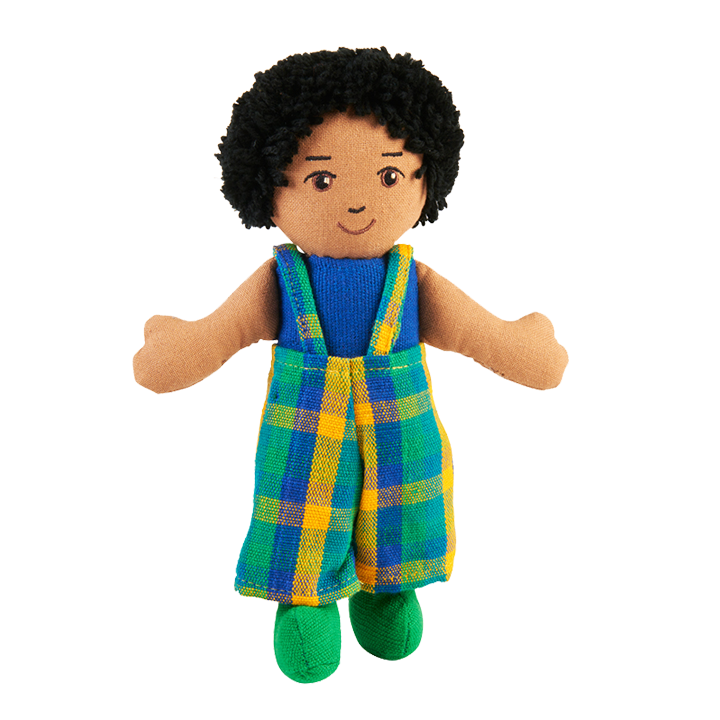 Soft multicultural doll with brown skin and black hair