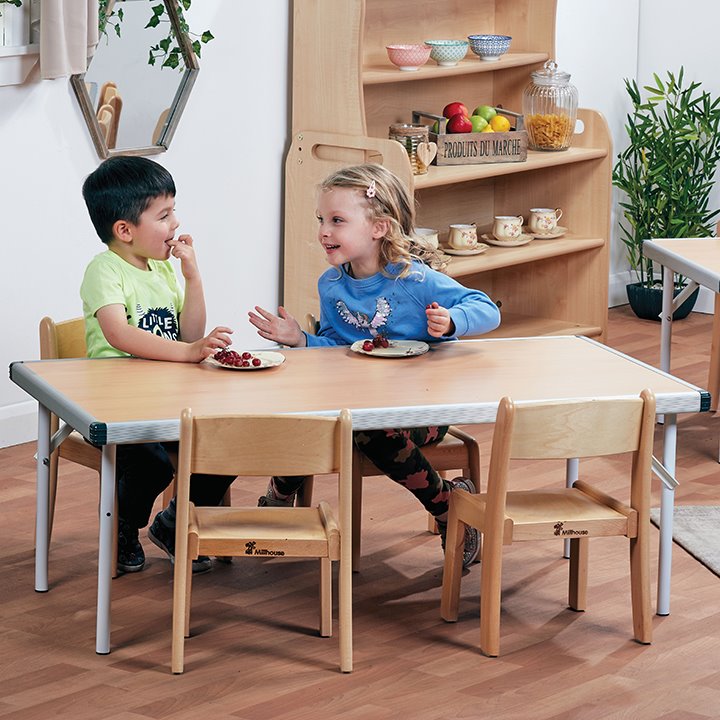 Assembled fast fold table and selection of chairs