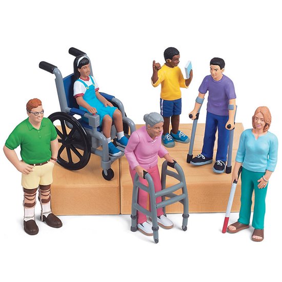 Set of detailed block people figurines with different disabilities