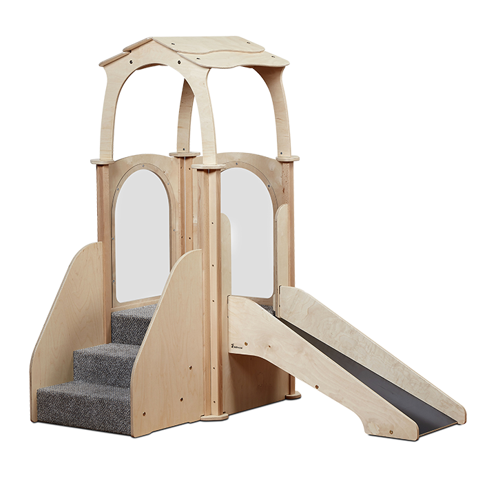 Learn to climb on the carpeted steps, have fun on the slide and start to do things more independently