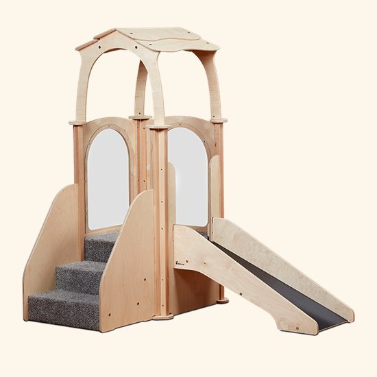 Learn to climb on the carpeted steps, have fun on the slide and start to do things more independently