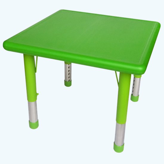 Green plastic table, adjustable height