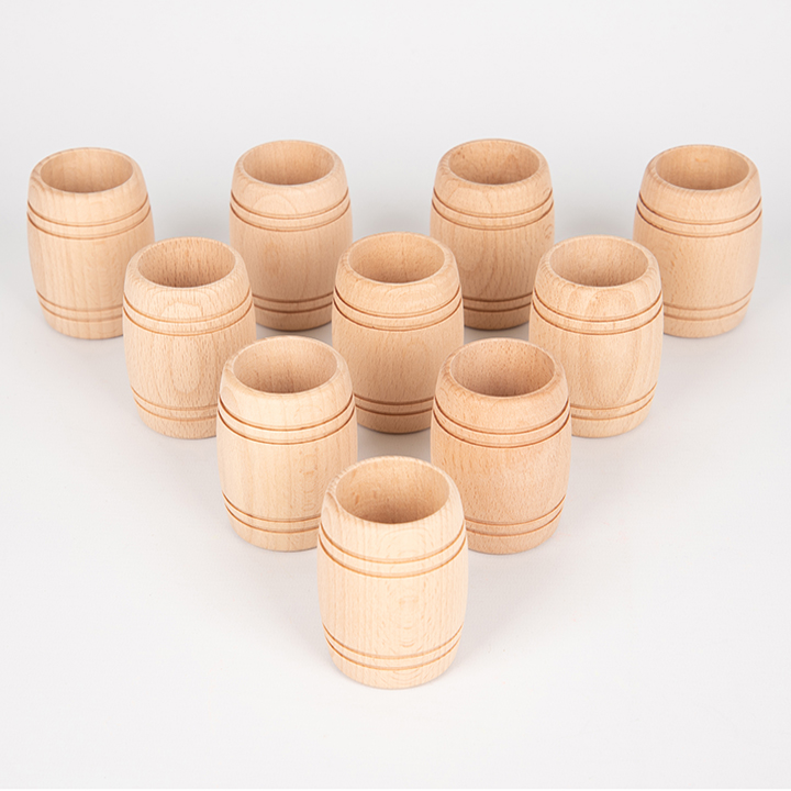 Set of 10 wooden pots for loose parts play