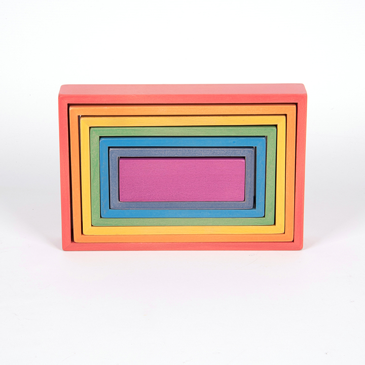 Seven colourful wooden shapes. A great STEM addition.