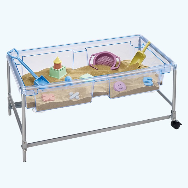 Messy play tray on a stand