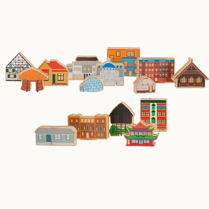 Set of 15 blocks of houses from around the world