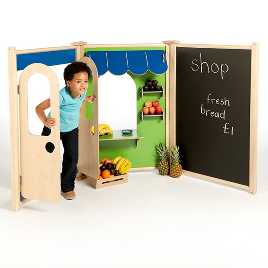Set of three panels to create a role play shop
