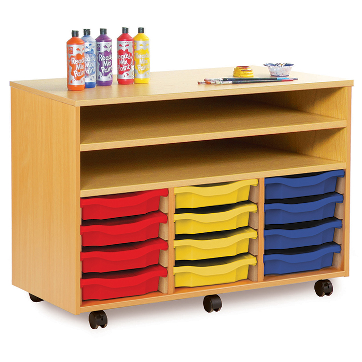 Shelves and trays for art storage