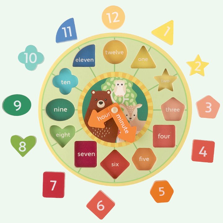 Shape Clock Matching Woodland Shape Sorting Clock - Early Years Direct