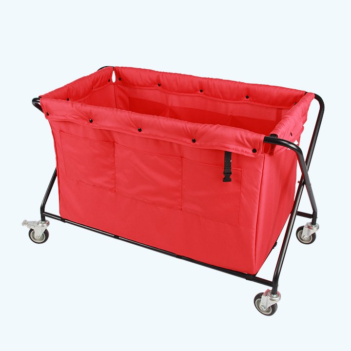 Red foldable evacuation cot with wheels