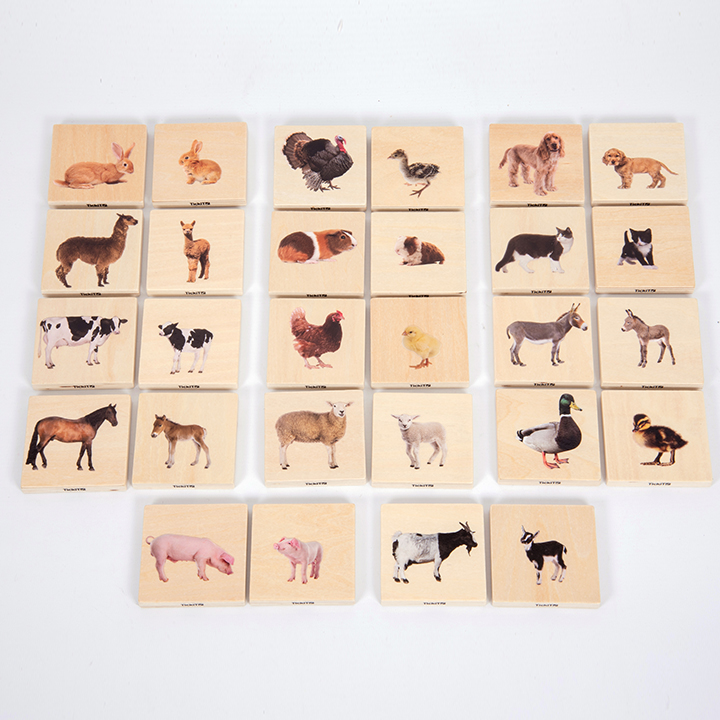 28 wooden animal tiles