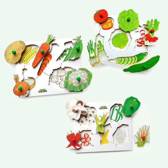 Set of 3  wooden peg boards to encourage healthy eating.