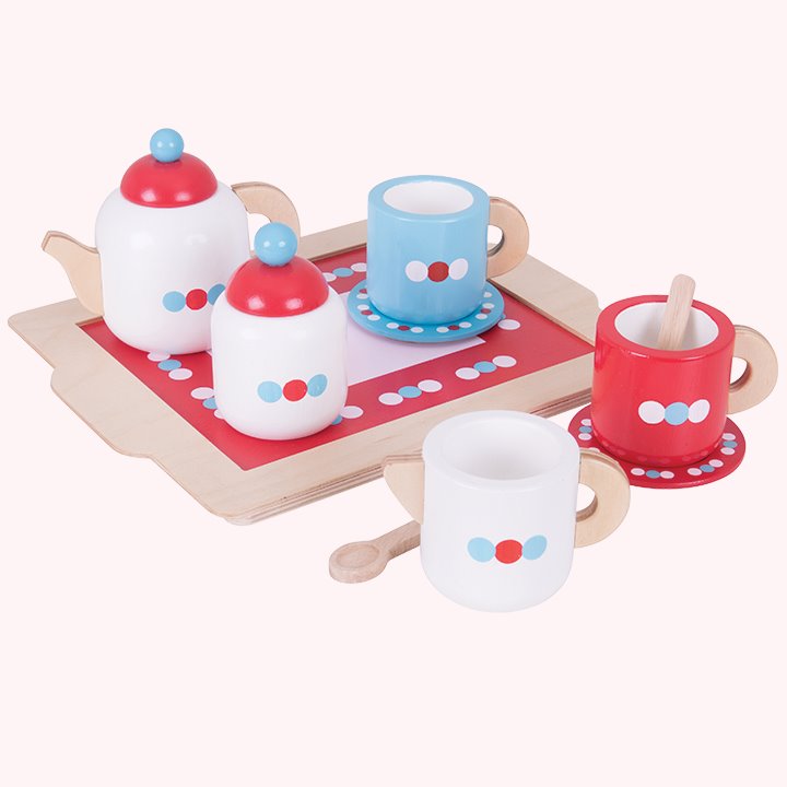 Tray with cups, saucers and teapot