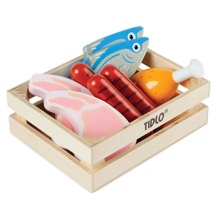 Crate of fish and meat