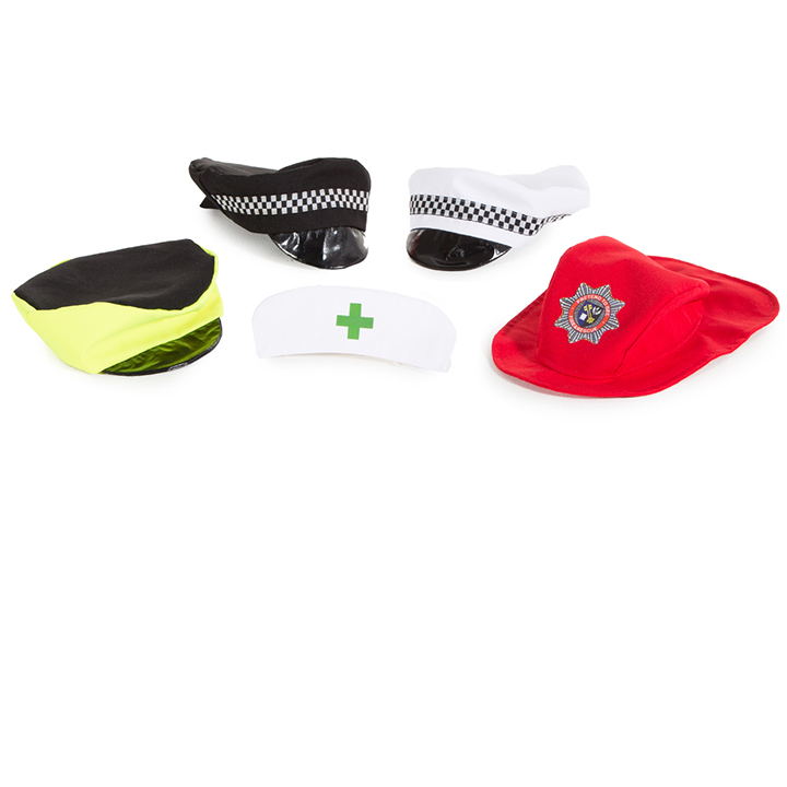 Set of 5 hats Fireman, Police Officer, Nurse, School Crossing Patrol Officer, Traffic Police