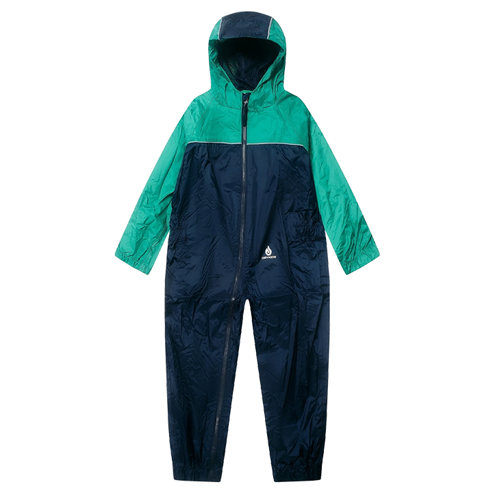 Navy and green rain suit