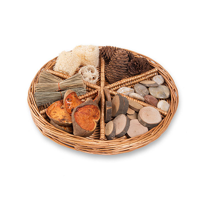 Wicker basket with dividers for sorting and counting