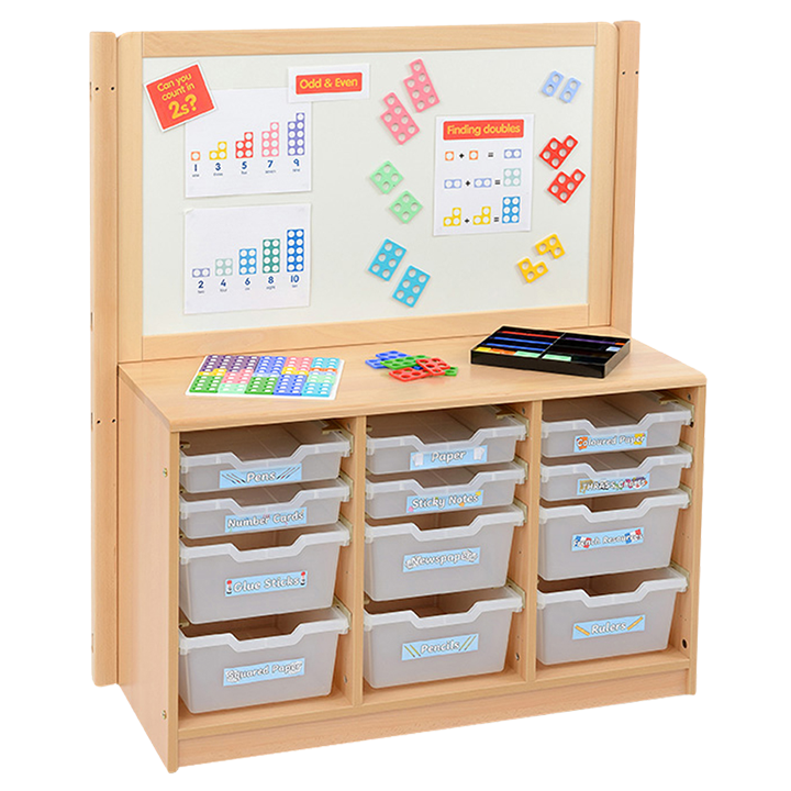 Unit with bins and trays