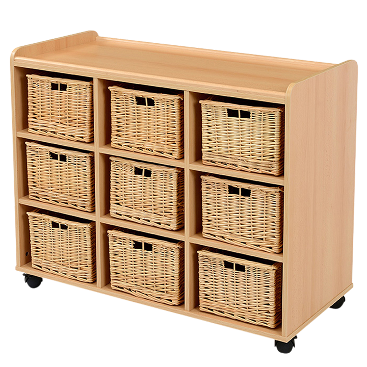 Beech unit which holds nine wicker storage baskets