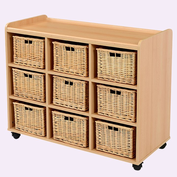 Beech unit which holds nine wicker storage baskets