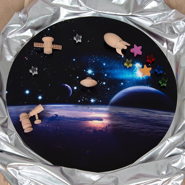 Round play mat for space themed small world play