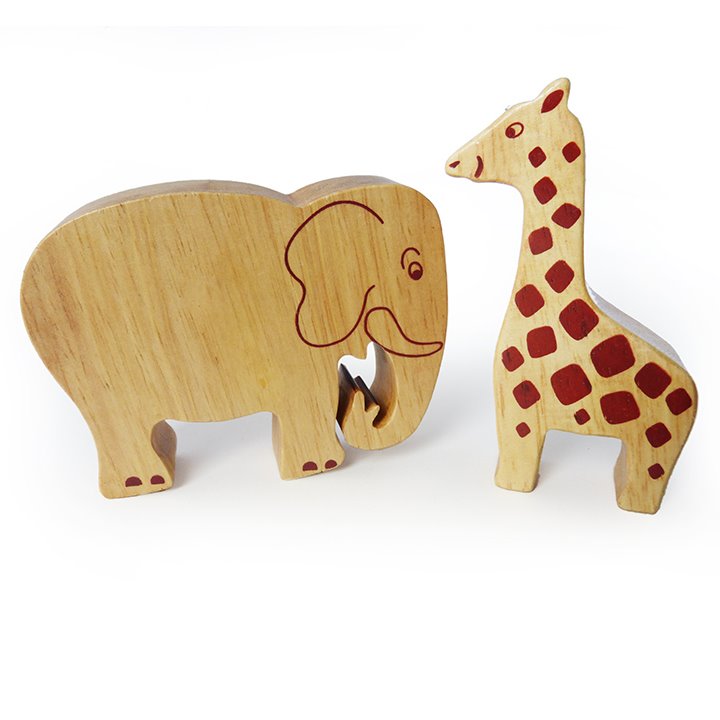 Elephant and giraffe wooden animals