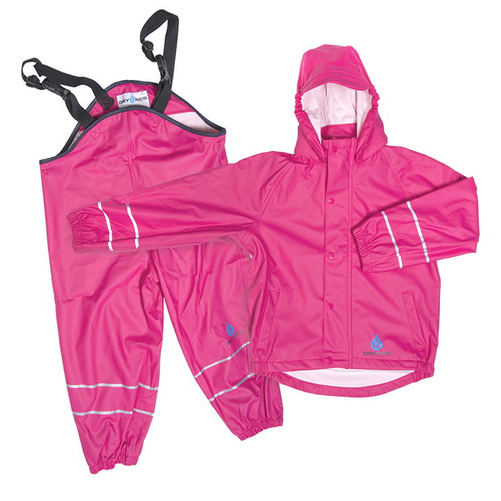 Pink waterproof jacket and dungaree set, play all weather