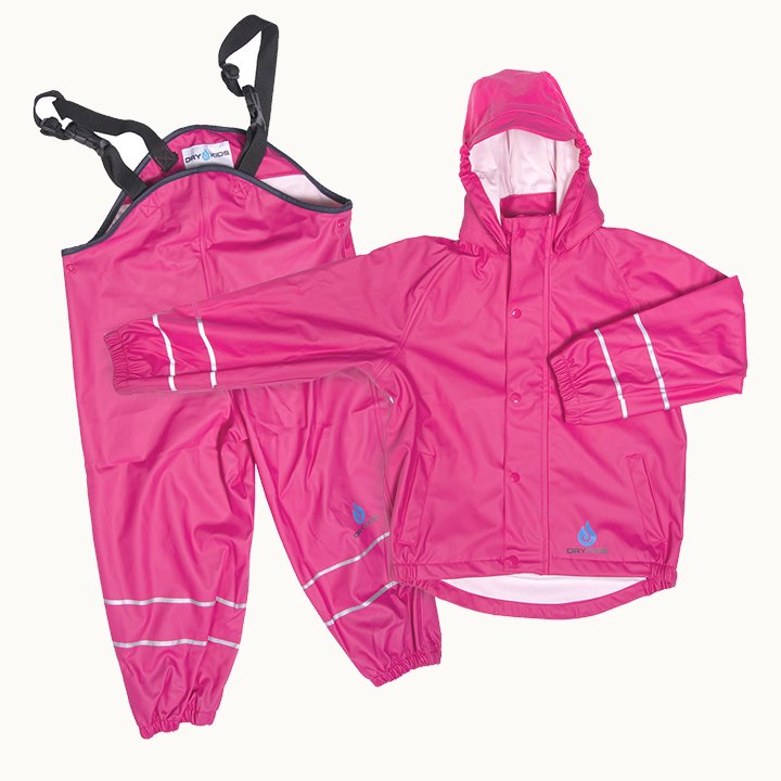 Pink waterproof jacket and dungaree set, play all weather