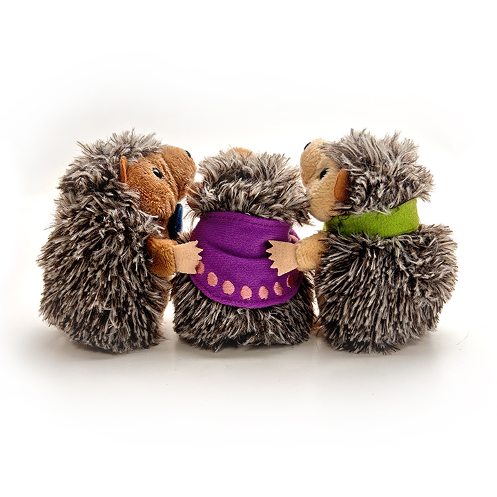 Three hedgehog puppets