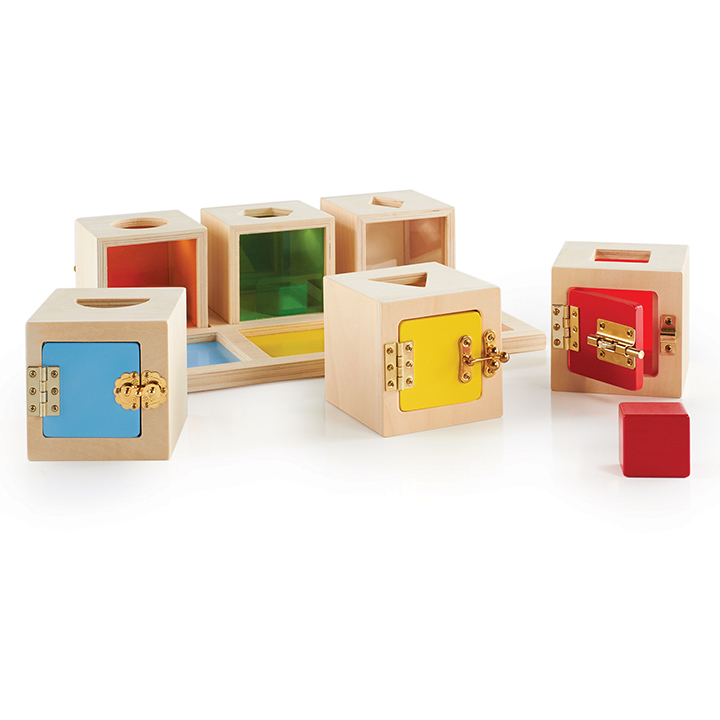 Boxes for matching colours and developing fine-motor skills