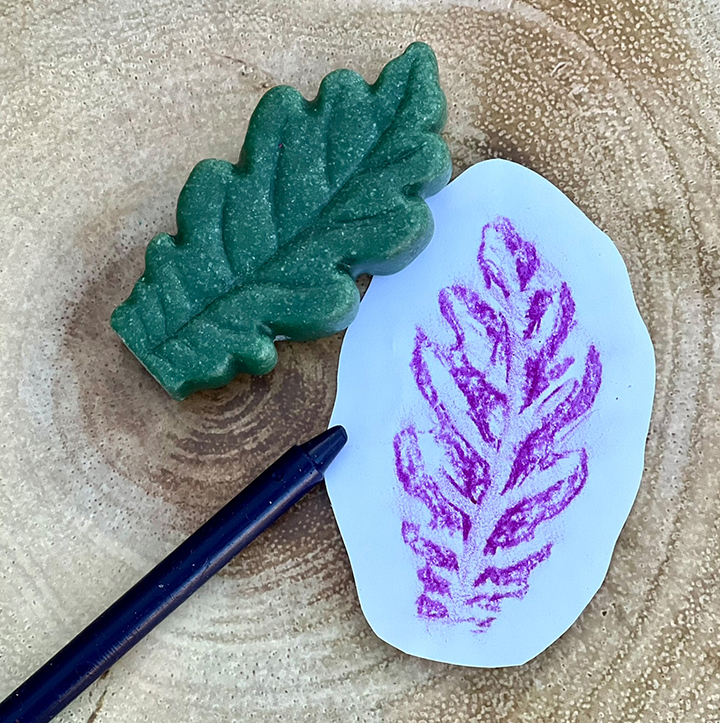 Making a rubbing from a stone leaf