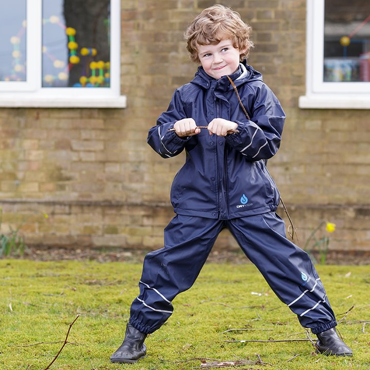 Black waterproof jacket and dungaree set, play all weather