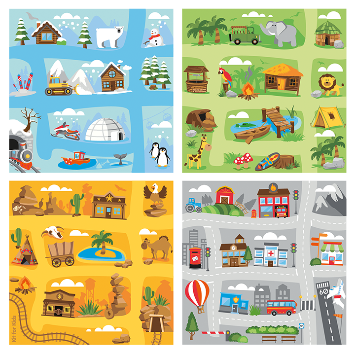 Map carpets with different types of environments