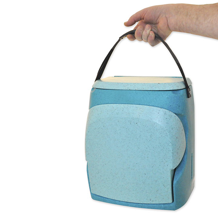 Packed away hand wash held by the handle