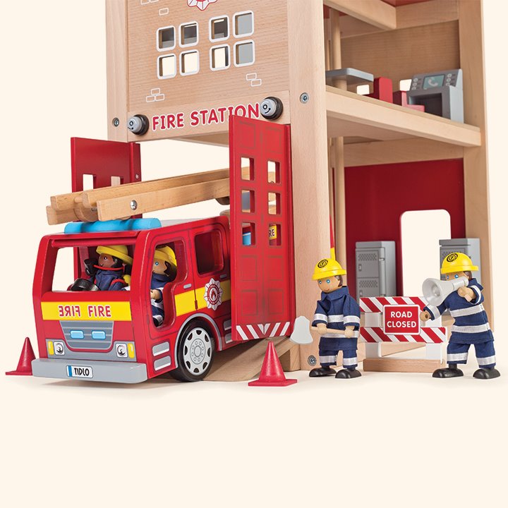 Small world play set - fire fighters, fire station, fire engine and equipment
