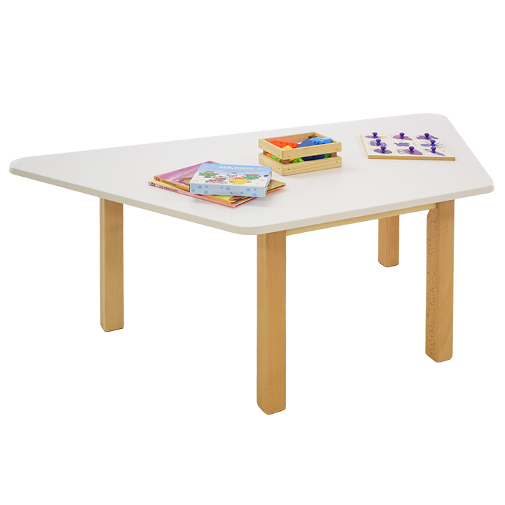 Trapezoid shape table with white laminate top