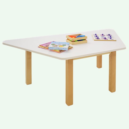Trapezoid shape table with white laminate top