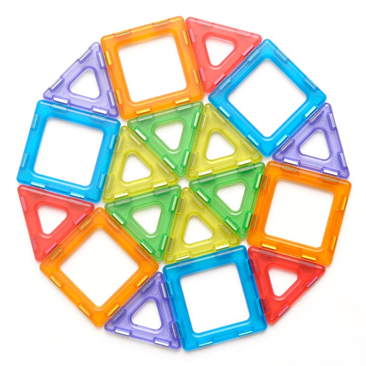 Wheel shape created with open magnetic polydron squares and triangles