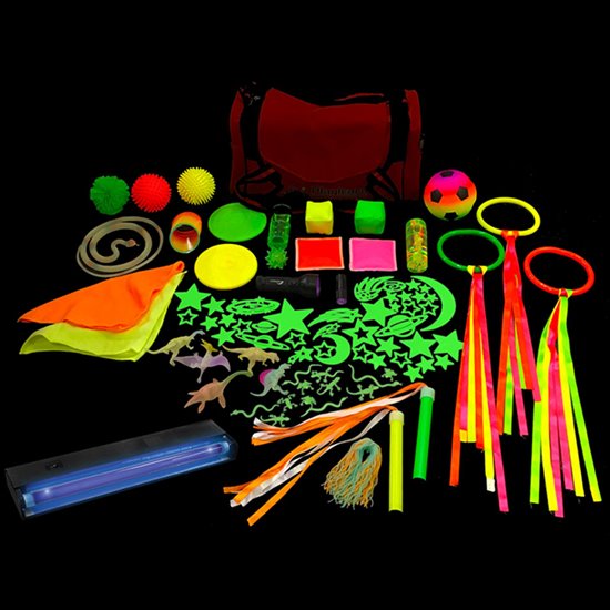 Set of glowing toys and sensory objects