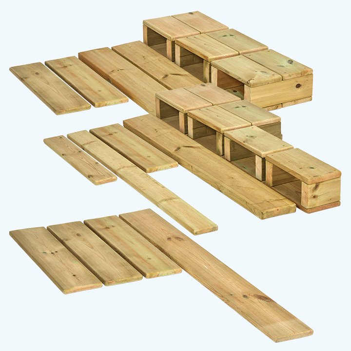 set of blocks and planks to create balance trails