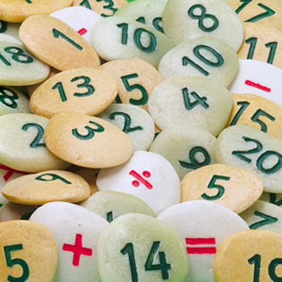 Set includes 2 sets of numbers 0-22, plus, minus and equals symbols, and 1 each of multiply and divided by symbols