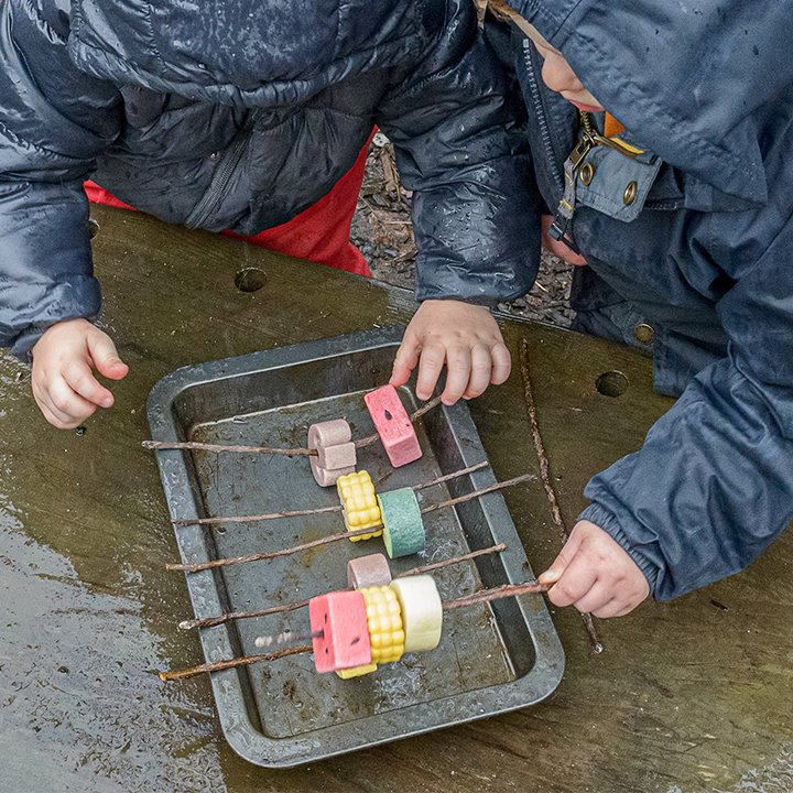 Threading Kebabs for outdoor play