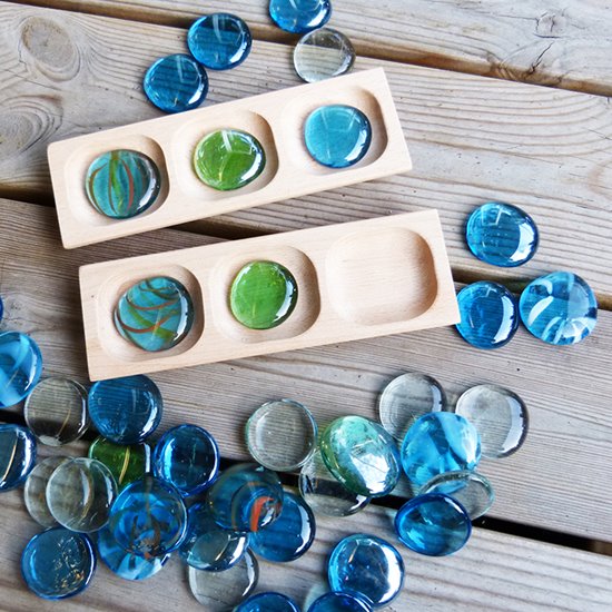 Set of green and blue glass pebbles