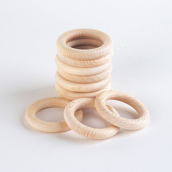 Stack of smooth beechwood rings