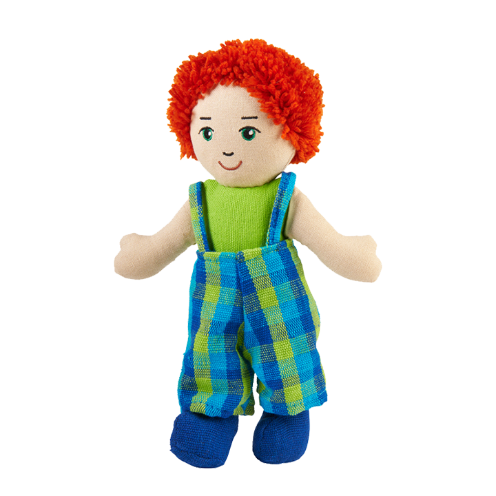 Soft multicultural doll with white skin and red hair