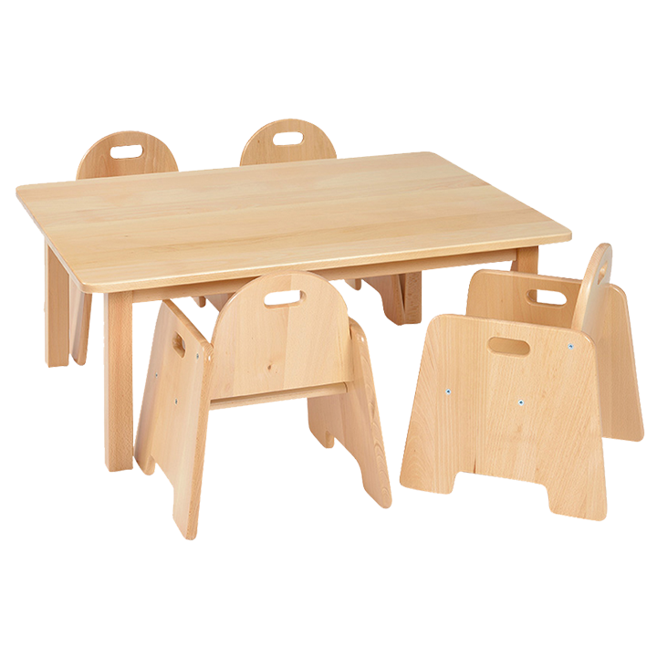 Solid beech table and four matching chairs