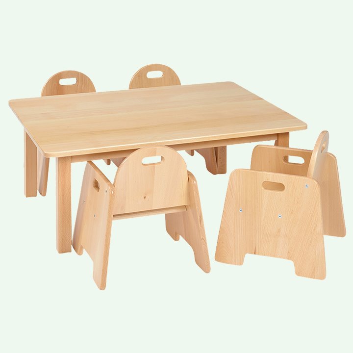 Solid beech table and four matching chairs
