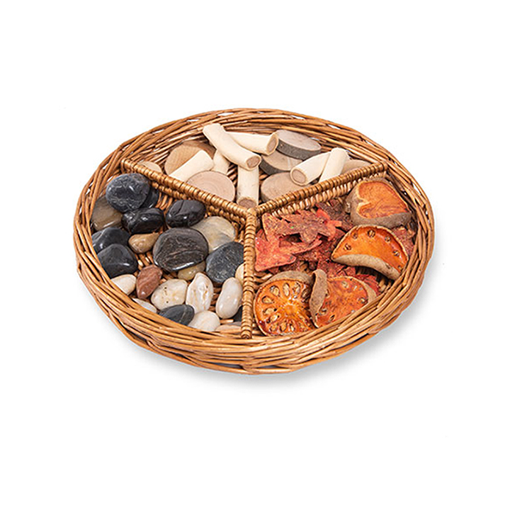 Wicker basket with dividers for sorting and counting