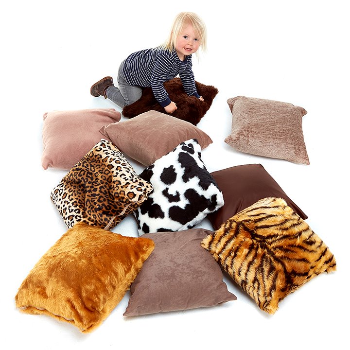 Faux fur animal print cushions.
