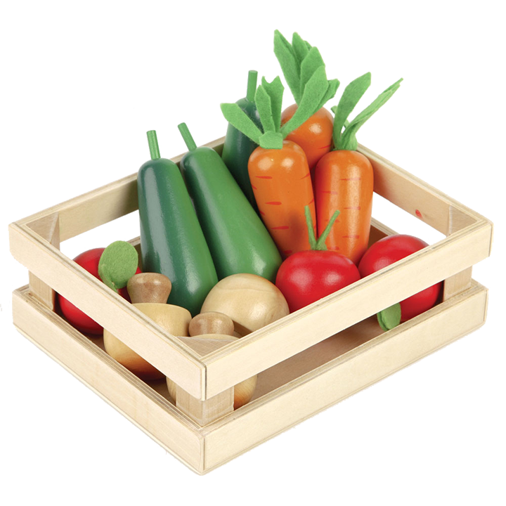 Crate of play food vegetables